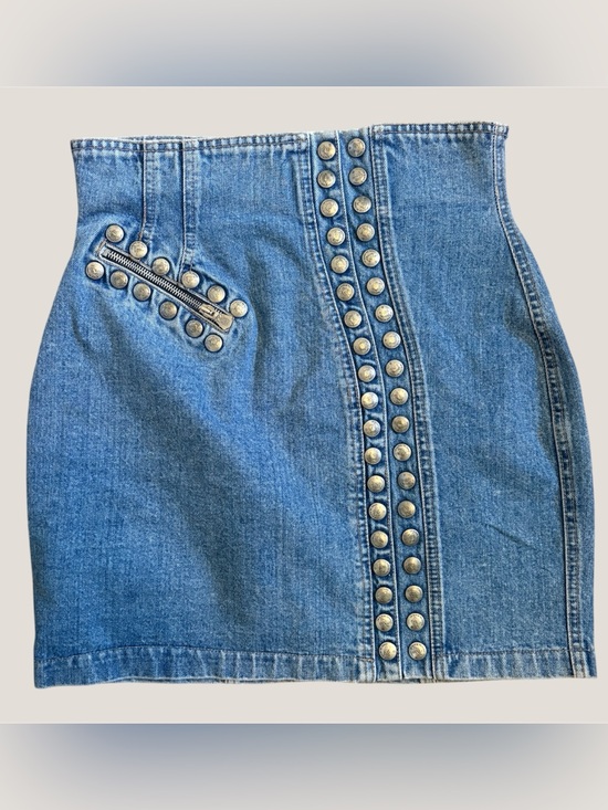 Dresses & Skirts - Vintage Denim Mini Skirt – Blue Jean, Back Zipper, Silver Studs, Y2K,  small
